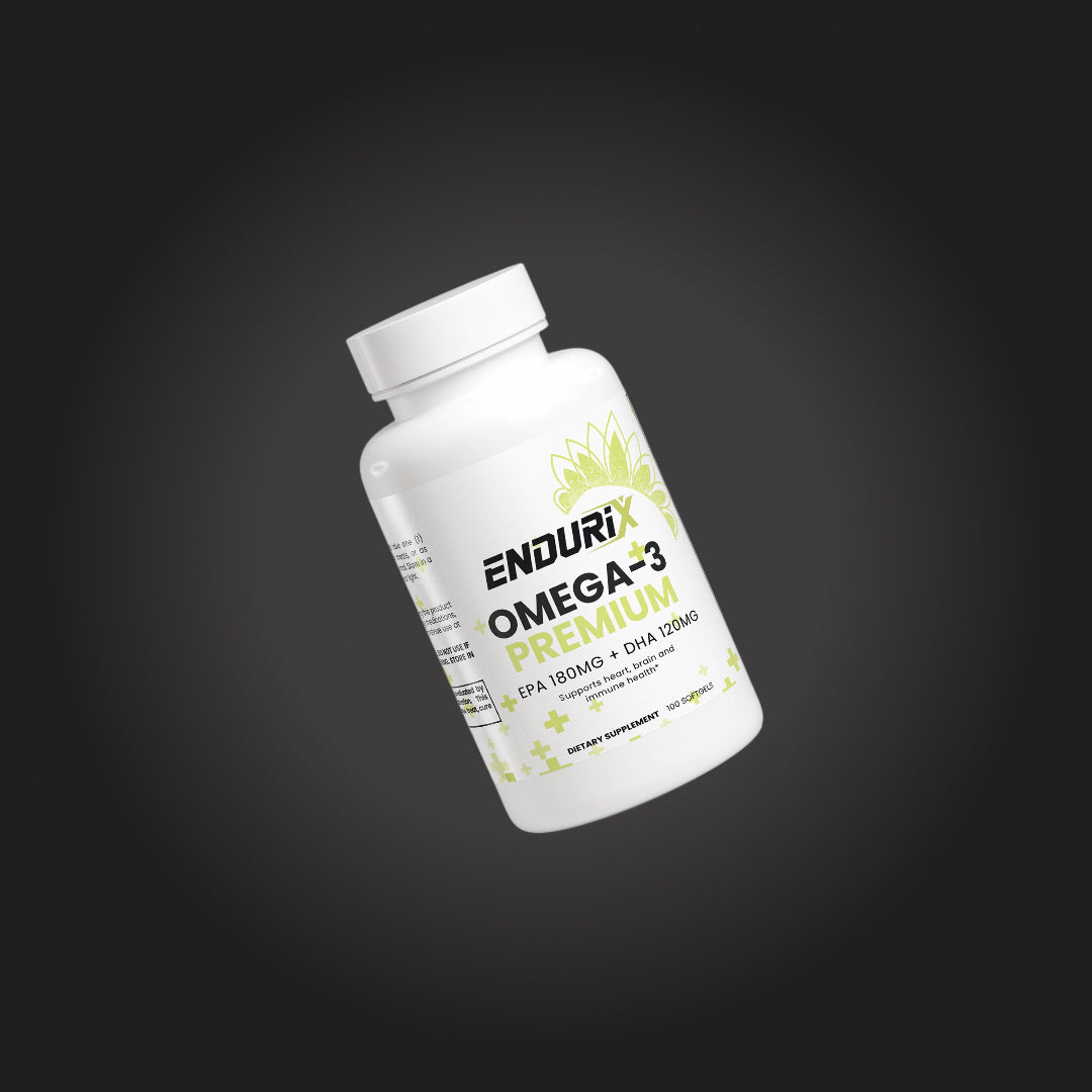 Endurix Omega-3 supplement bottle on a dark background