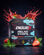 ENDURiX Relax Strips packaging with strawberries and peppermint leaves on a dark background